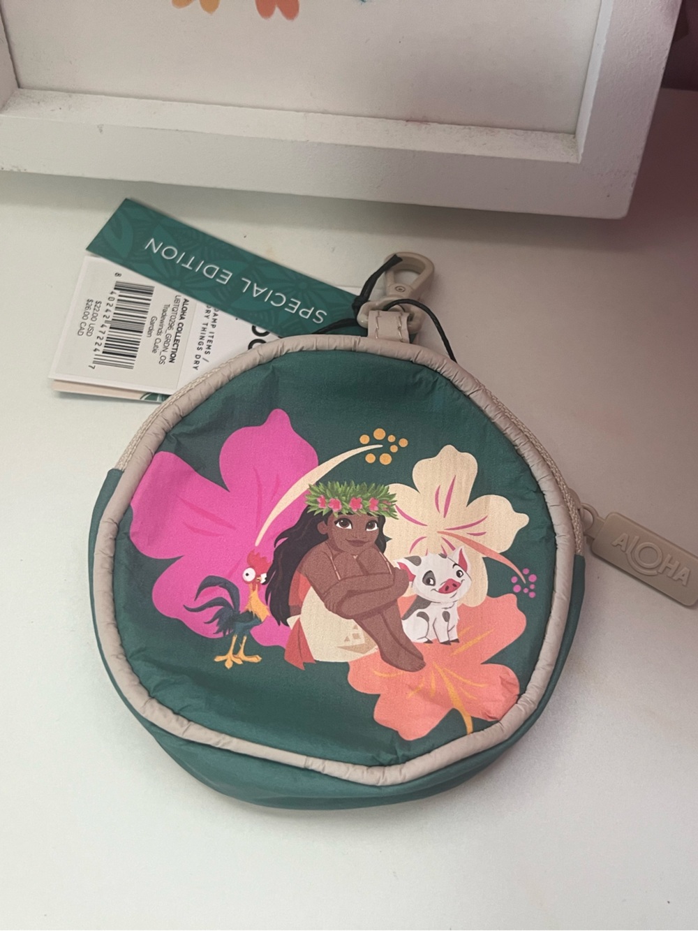 ALOHA Collection Teal Coin Pouch with Pink and Cream Floral Lilo & Stitch Art
